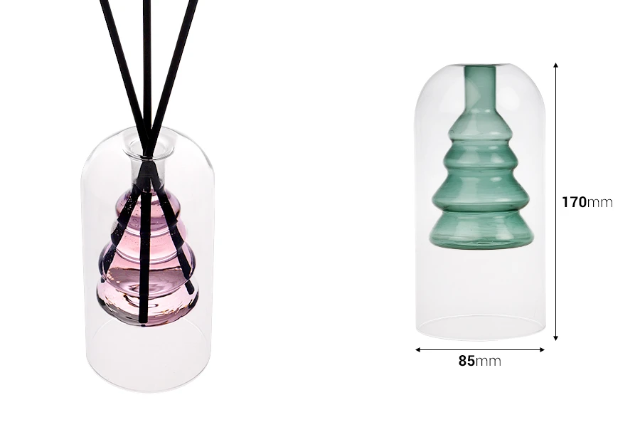 Стъклен двустенен съд 160 мл (85х170 мм) от духано стъкло подходящ за арома дифузер-изображение_размери