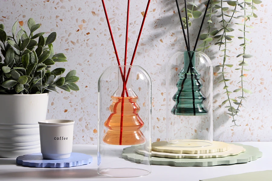 Стъклен двустенен съд 160 мл (85х170 мм) от духано стъкло подходящ за арома дифузер-изображение_група