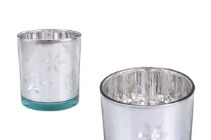 Стъклен декоративен Коледен буркан за свещи (свещник)-1