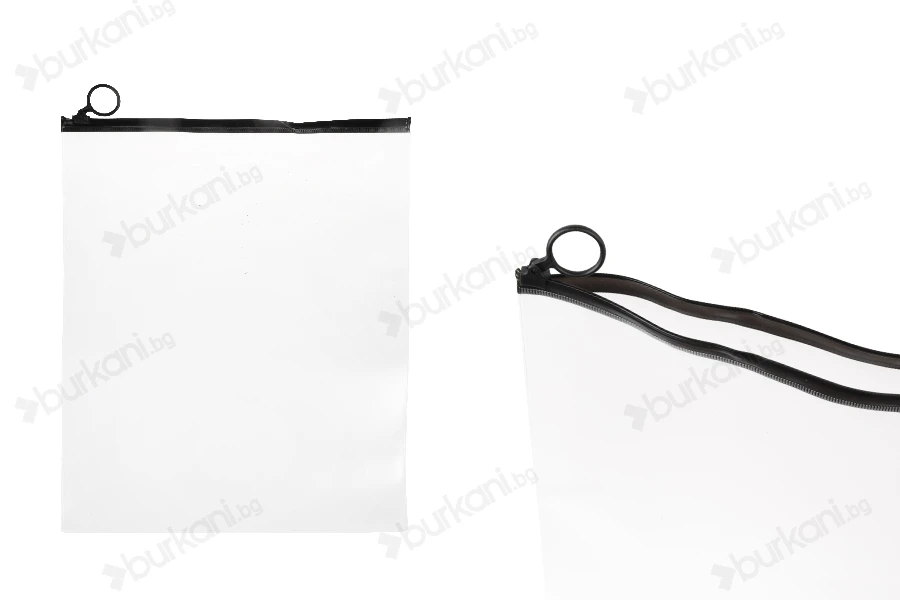 Полупрозрачна торбичка (PVC) 250x200 mm с черен цип - 12 бр.-изображение_продукт