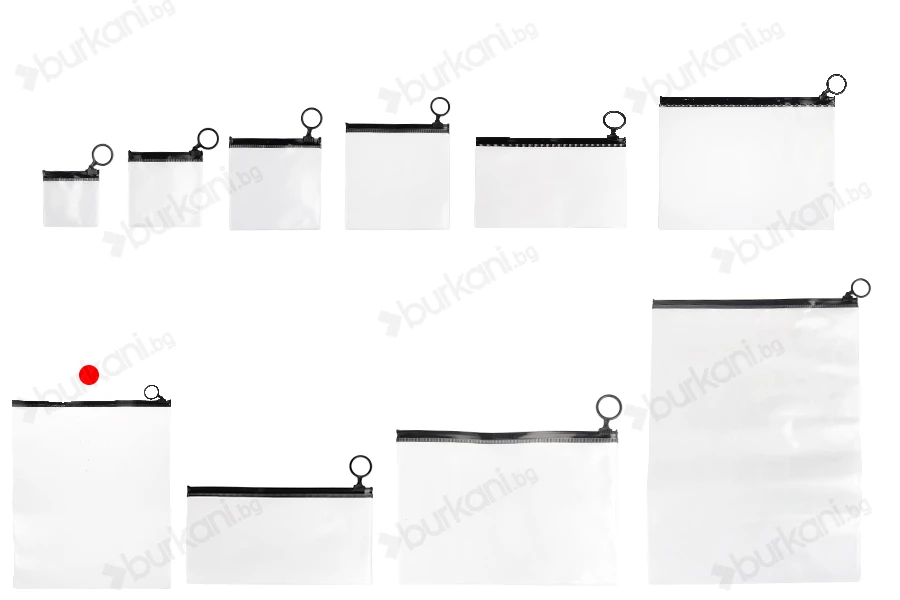 Полупрозрачна торбичка (PVC) 250x200 mm с черен цип - 12 бр.-изображение_група