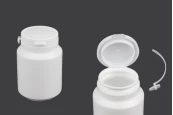 Пластмасов бял буркан 100мл с предпазен капак за хапчета и капсули Пластмасов бял буркан 100мл с предпазен капак за хапчета и капсули-изображение_продукт