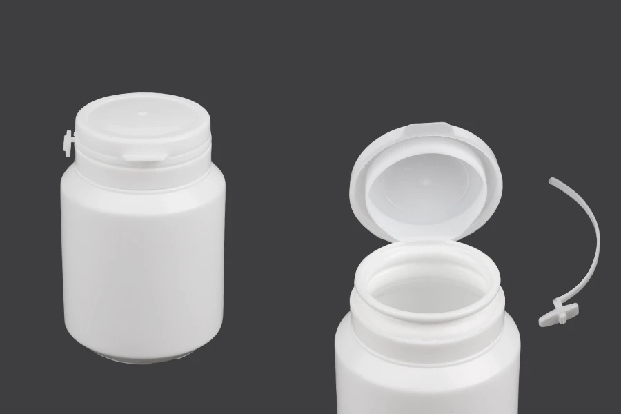 Пластмасов бял буркан 100мл с предпазен капак за хапчета и капсули Пластмасов бял буркан 100мл с предпазен капак за хапчета и капсули-изображение_продукт