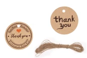 Хартиени етикети  с надпис "Thank you" и връвчица - пакет 100 бр.-изображение_продукт