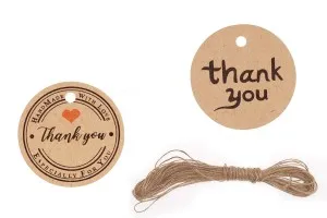 Хартиени етикети  с надпис "Thank you" и връвчица - пакет 100 бр.-1