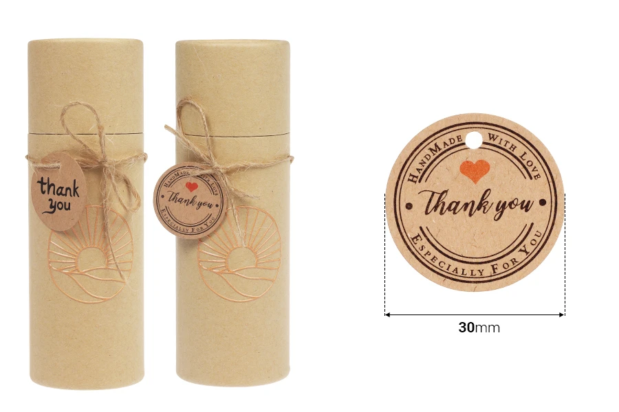 Хартиени етикети  с надпис "Thank you" и връвчица - пакет 100 бр.-изображение_размери