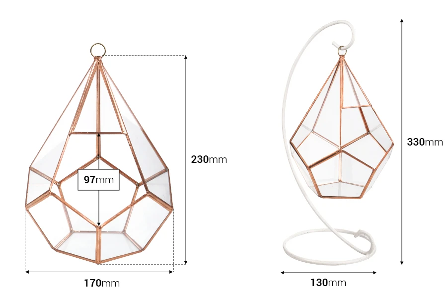 Стъклен свещник метална висулка-изображение_размери