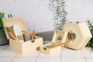 Дървена кутия за съхранение с ябълков прозорец и скоби - комплект от 3 части (S-M-L)-3