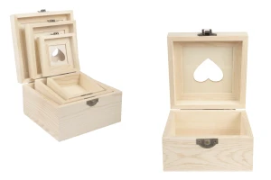 Дървена кутия за съхранение със Сърце прозорец и скоби - комплект от 3 части (S-M-L)-изображение_продукт