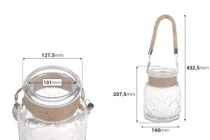 Декоративен стъклен буркан  2000 ml с дръжка без капачка с размери  110x180 mm-2
