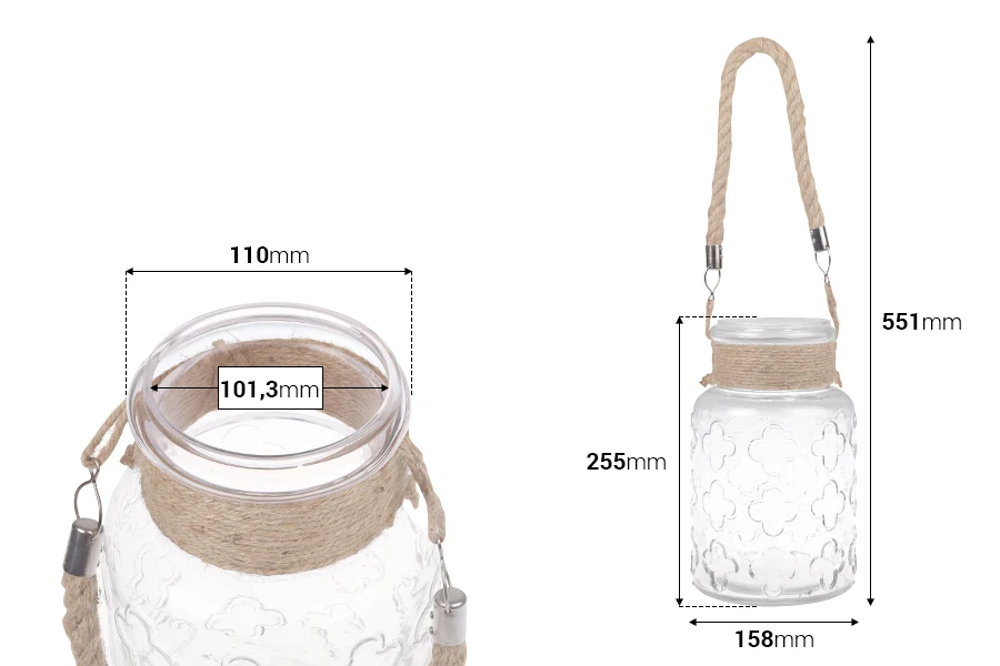 Стъклен декоративен буркан 3000 ml с дръжка без капачка, с размери 110x270 mm Стъклен декоративен буркан 3000 ml с дръжка без капачка, с размери 110x270 mm