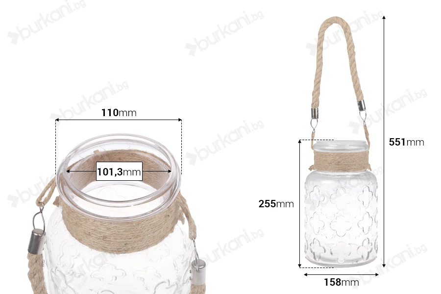 Стъклен декоративен буркан  3000 ml с дръжка без капачка, с размери 110x270 mm-изображение_размери
