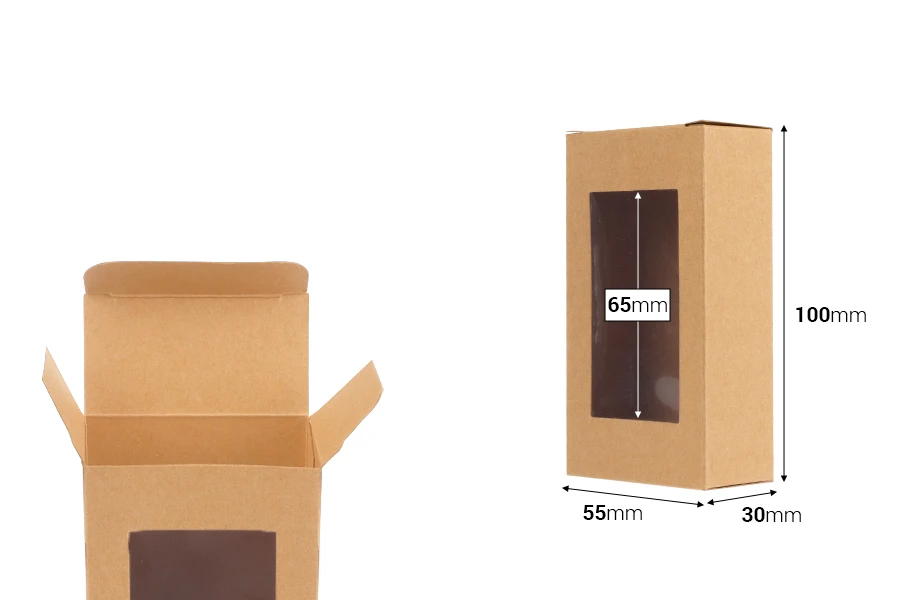 Хартиена крафт кутия за сапун с прозорец, с размери 100x55x30 mm Хартиена крафт кутия за сапун с прозорец, с размери 100x55x30 mm-изображение_размери