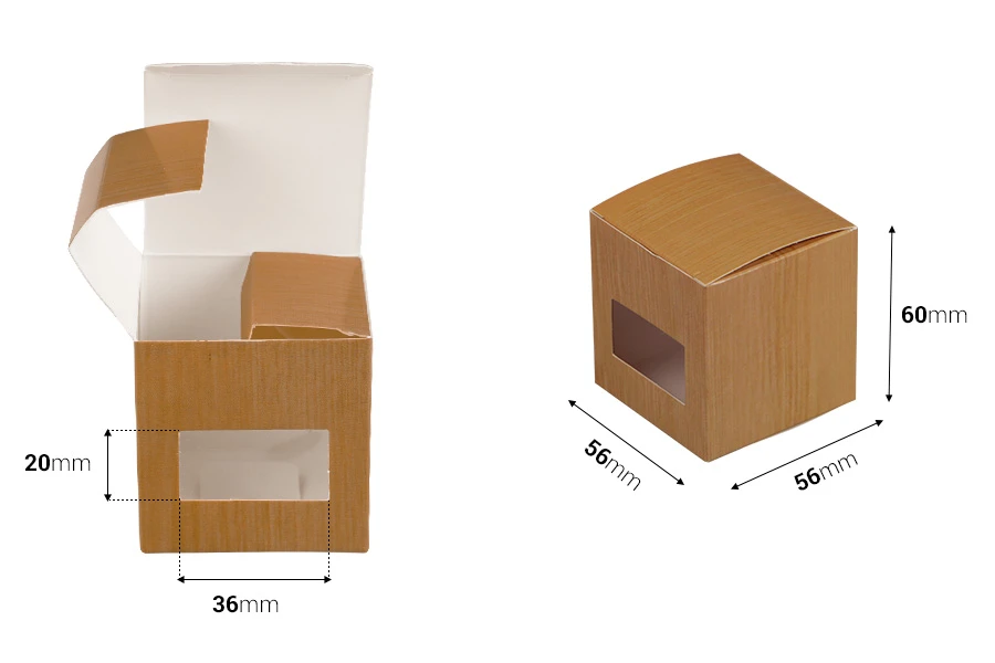 Картонена кутийка 56x56x60 mm с прозорец Картонена кутийка 56x56x60 mm с прозорец-изображение_размери