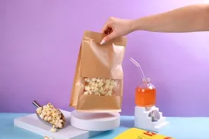 Крафт пликове тип " Doy Pack"  180x80x280 mm, с "цип" затваряне, клапан, прозорец,  - 25 бр.-3