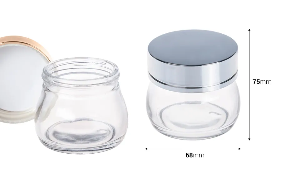 Стъклено луксозно бурканче за крем 100 мл със златиста или сребриста капачка-изображение_размери