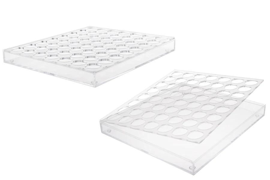 Стойка (стелаж)  от  плексиглас 165x120x28 с силиконови крака - 24 места (отвор на дупките  17 mm)-изображение_продукт