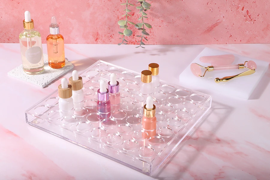 Стойка (стелаж)  от  плексиглас 165x120x28 с силиконови крака - 24 места (отвор на дупките  17 mm)-изображение_група