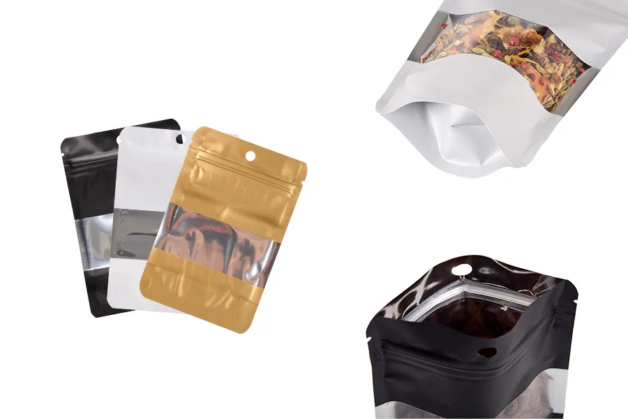 Алуминиеви торбички тип Doy Pack 100x30x150 mm с "цип" затваряне, прозорец и възможност за  термозапечатване  - 100 бр.-изображение_продукт