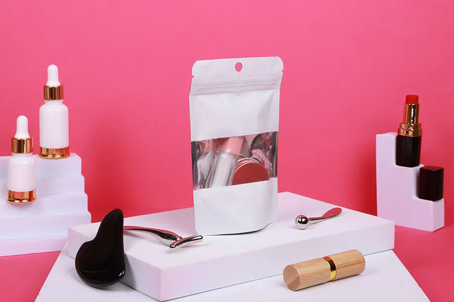 Алуминиеви торбички тип Doy Pack 100x30x150 mm с "цип" затваряне, прозорец и възможност за  термозапечатване  - 100 бр.-изображение_група