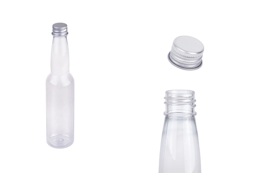 Пластмасова прозрачна бутилка 150 мл с алуминиева сребриста капачка с уплътнител-изображение_продукт