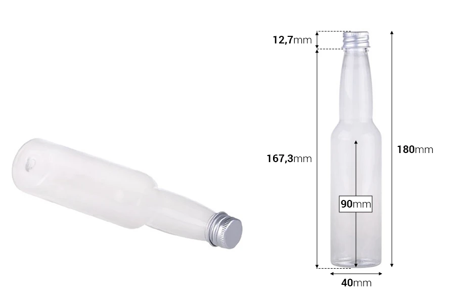 Пластмасова прозрачна бутилка 150 мл с алуминиева сребриста капачка с уплътнител-изображение_размери
