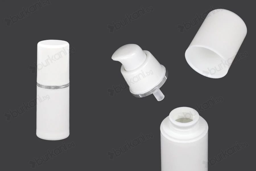 Пластмасова Airless бутилка за крем 15 ml ( бяла със стребриста лента)-изображение_продукт