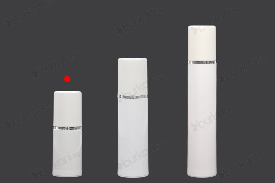 Пластмасова Airless бутилка за крем 15 ml ( бяла със стребриста лента)-изображение_група