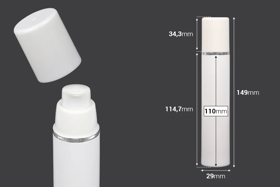 Пластасова Airless опаковка  50 ml (бяла със сребриста лента)-изображение_размери