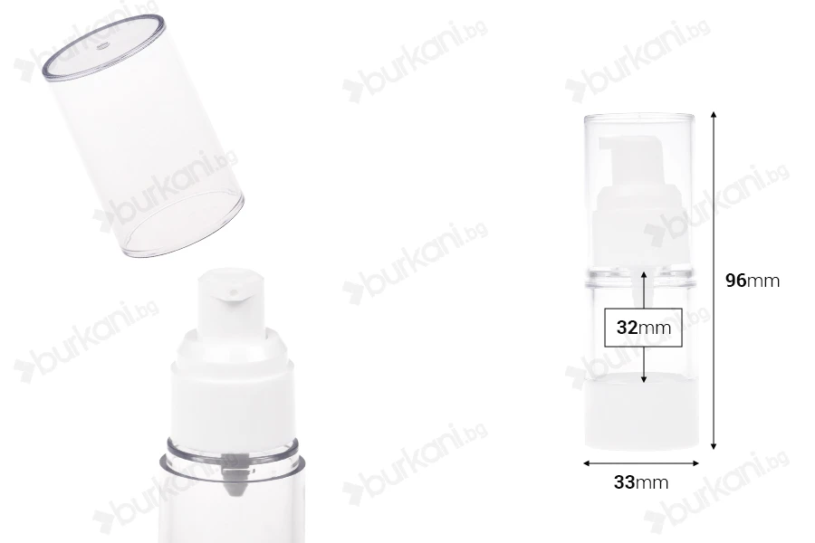 Пластмасова прозрачна Airless бутилка 15 ml-изображение_размери