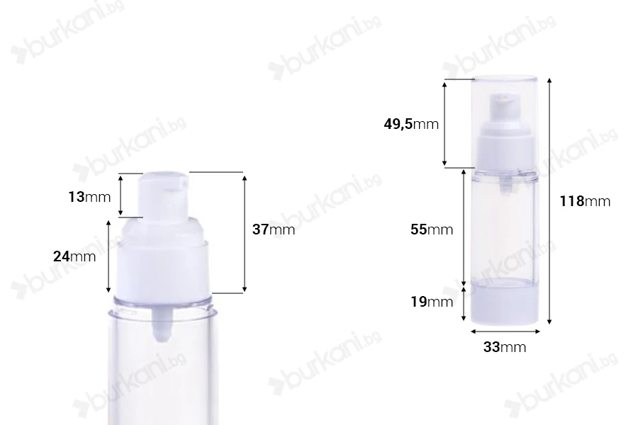 Прозрачна пластмасова опакова Airless за крем  30 ml-изображение_размери
