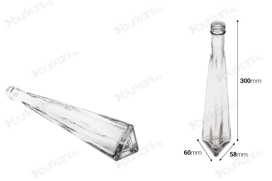 Стъклена декоративна бутилка с размери  58x60x300 - 180 ml-изображение_размери