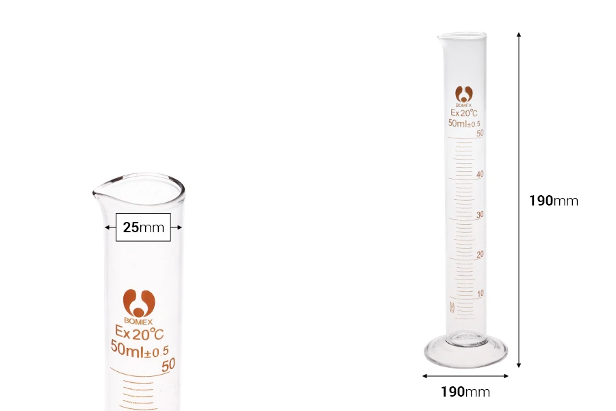 Стъклена цилиндрична измервателна тръба 50 ml-изображение_размери