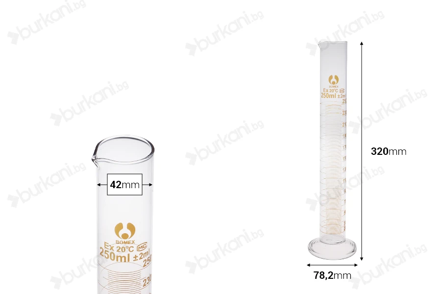Стъклена измервателна тръба  250 ml-изображение_размери