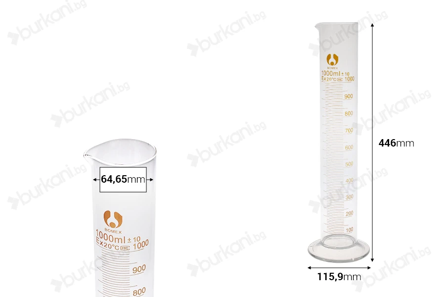 Стъклена измервателна тръба 1000 ml-изображение_размери
