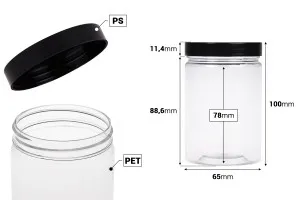 Пластмасов PET буркан 250 мл с черна капачка , с размери  65x100 mm-2