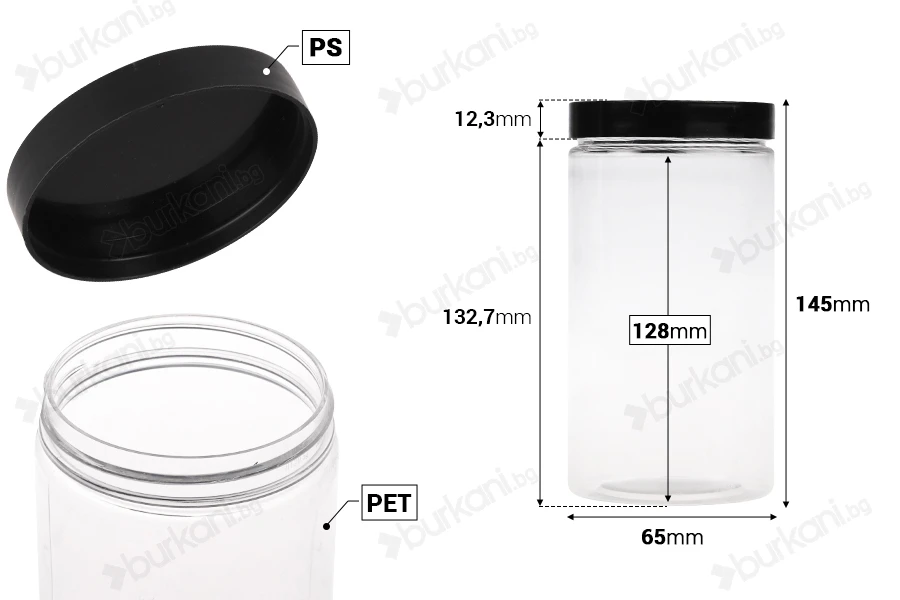 Пластмасова PET опаковка 400 мл, с размери, 65x145 mm-изображение_размери
