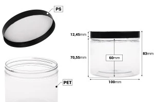 Пластмасова PET опаковка 500 мл с черна капачка, с размери 100x85 mm-2