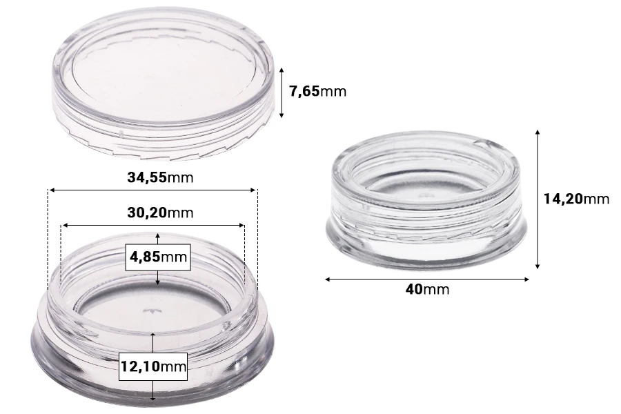 Пластмасова кутийка 3 мл за крем - в опаковка от 12 броя-изображение_размери