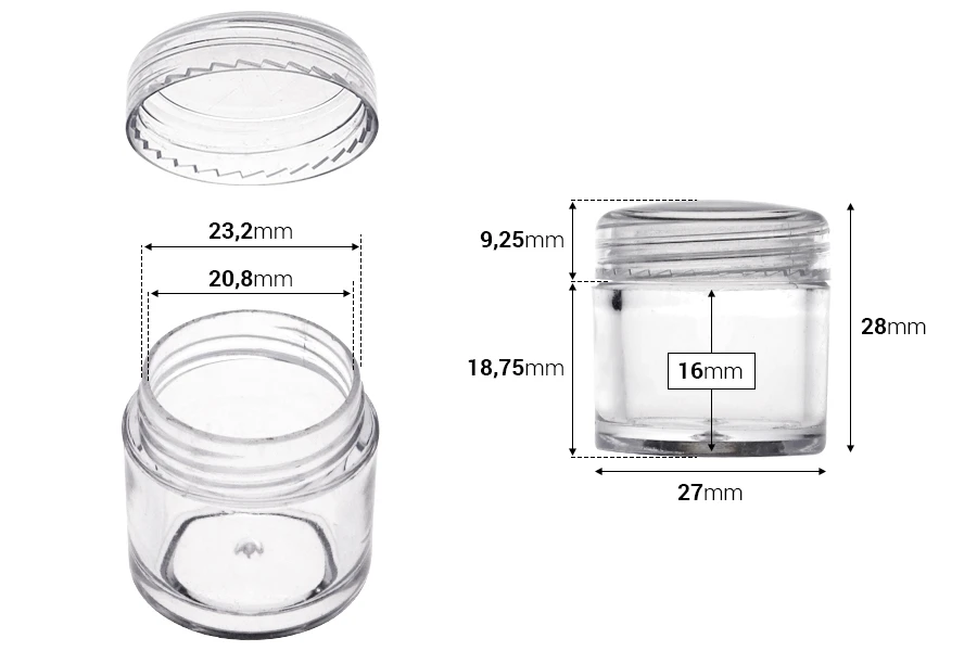 Пластмасово бурканче за крем 7 мл с размери 265x29 mm - 50 бр.-изображение_размери