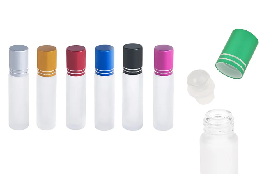 Стъклени бутилки 10 мл рол он с различни цветове капачки-изображение_продукт