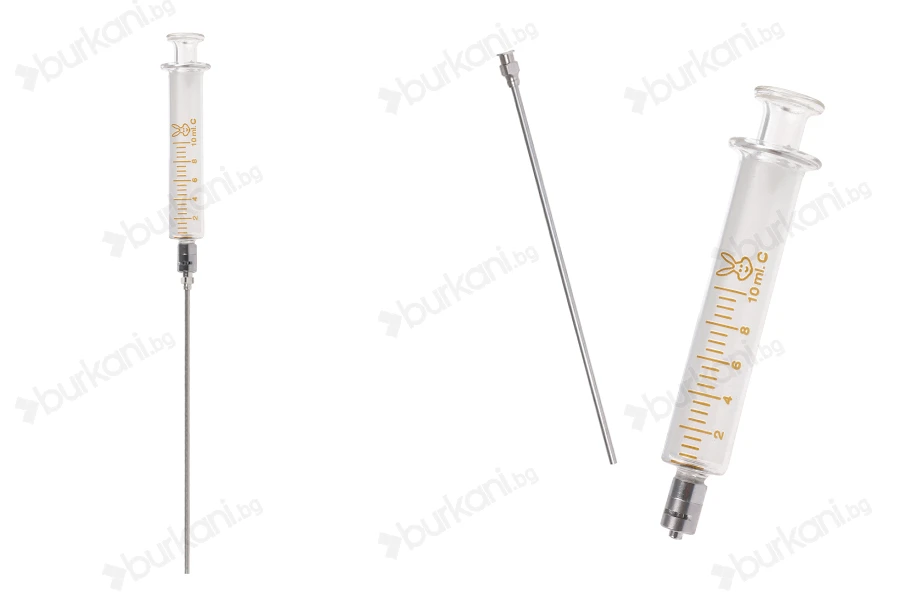 10 ml стъклена спринцовка с метален нос и метална игла-изображение_продукт