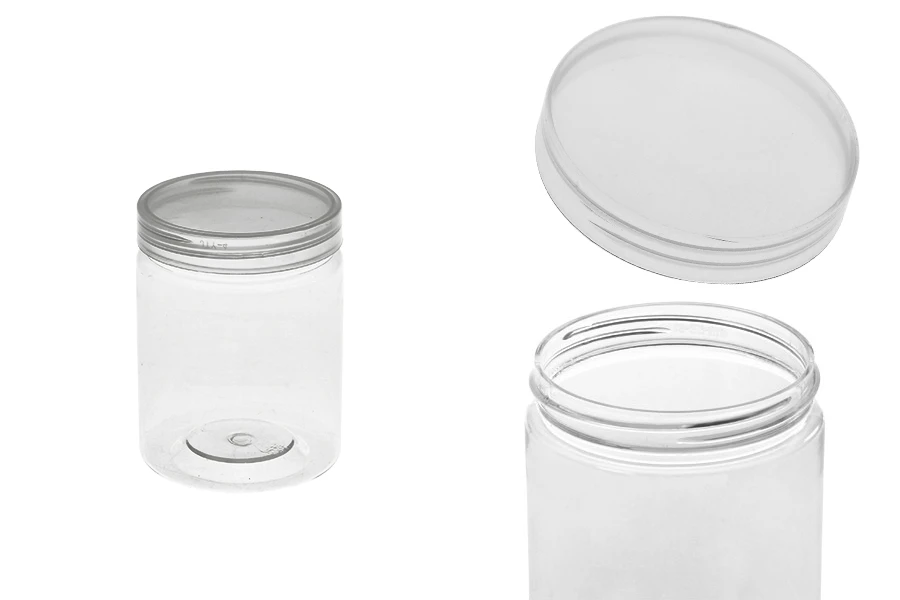 Пластмасов буркан 200 ml (PET) 65x85 mm с прозрачна капачка - 12 бр. в опаковка Пластмасов буркан 200 ml (PET) 65x85 mm с прозрачна капачка - 12 бр. в опаковка