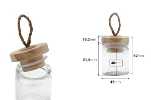 Малко кръгло бурканче 40 мл  с размери 64x45 mm с дървена тапа-2
