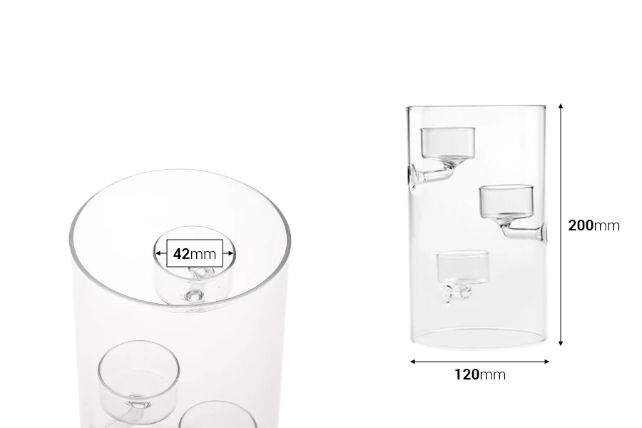 Декоративен стъклен свещник за чаени свещички ( духано стъкло)-изображение_размери