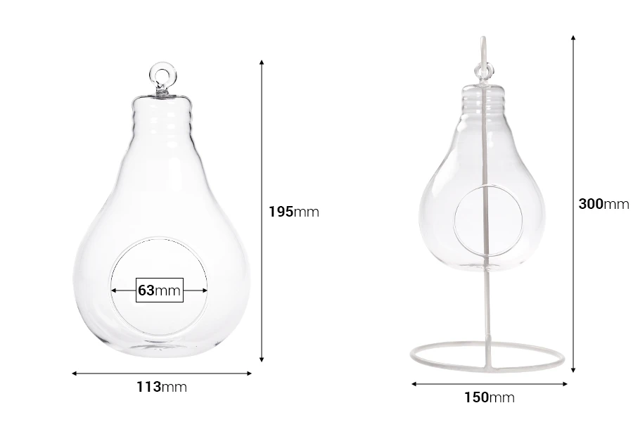 Стъклен декоративен свещник във формата на лампа-изображение_размери