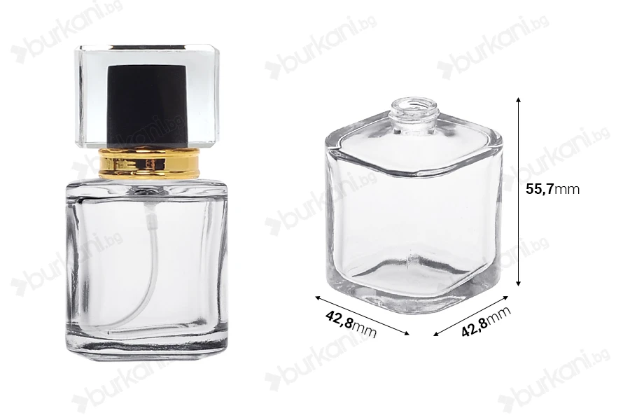 Луксозна стъклена бутилка за парфюм 30 ml с гърловина 15/400  (PP 15)-изображение_размери