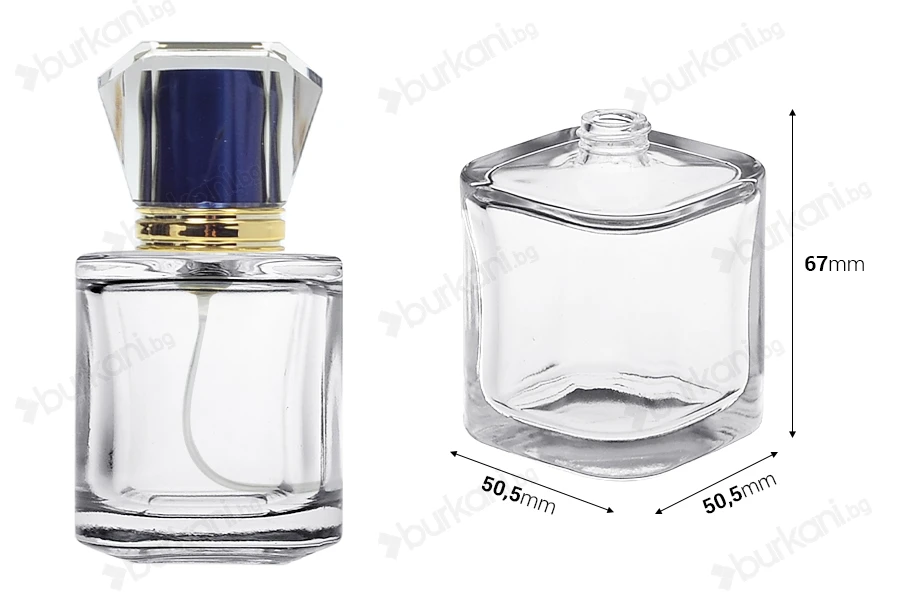 Луксозна стъклена бутилка за парфюм 50 ml   с гърловина 15/400 (PP 15)-изображение_размери