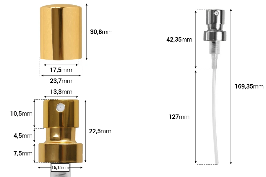Spërkateni me kapak për shishet e parfumeve me mbylljen e sigurisë Crimp 15mm-изображение_размери