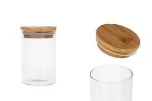 Стъклен буркан от 250 ml с дървена херметическа капачка-1